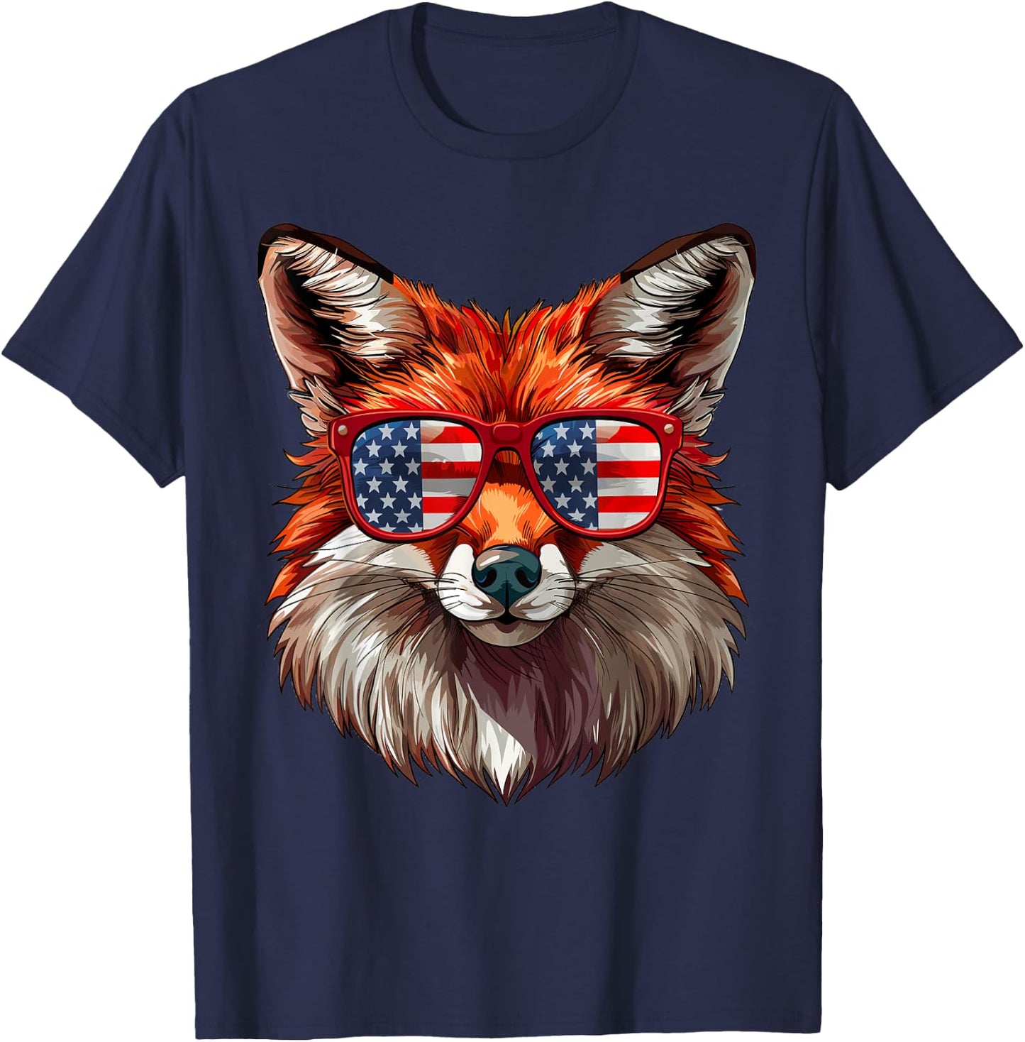 Foxy American Flag Funny Foxy Lovers Mom Dad 4th of July T-Shirt - T-Shirt | Navy