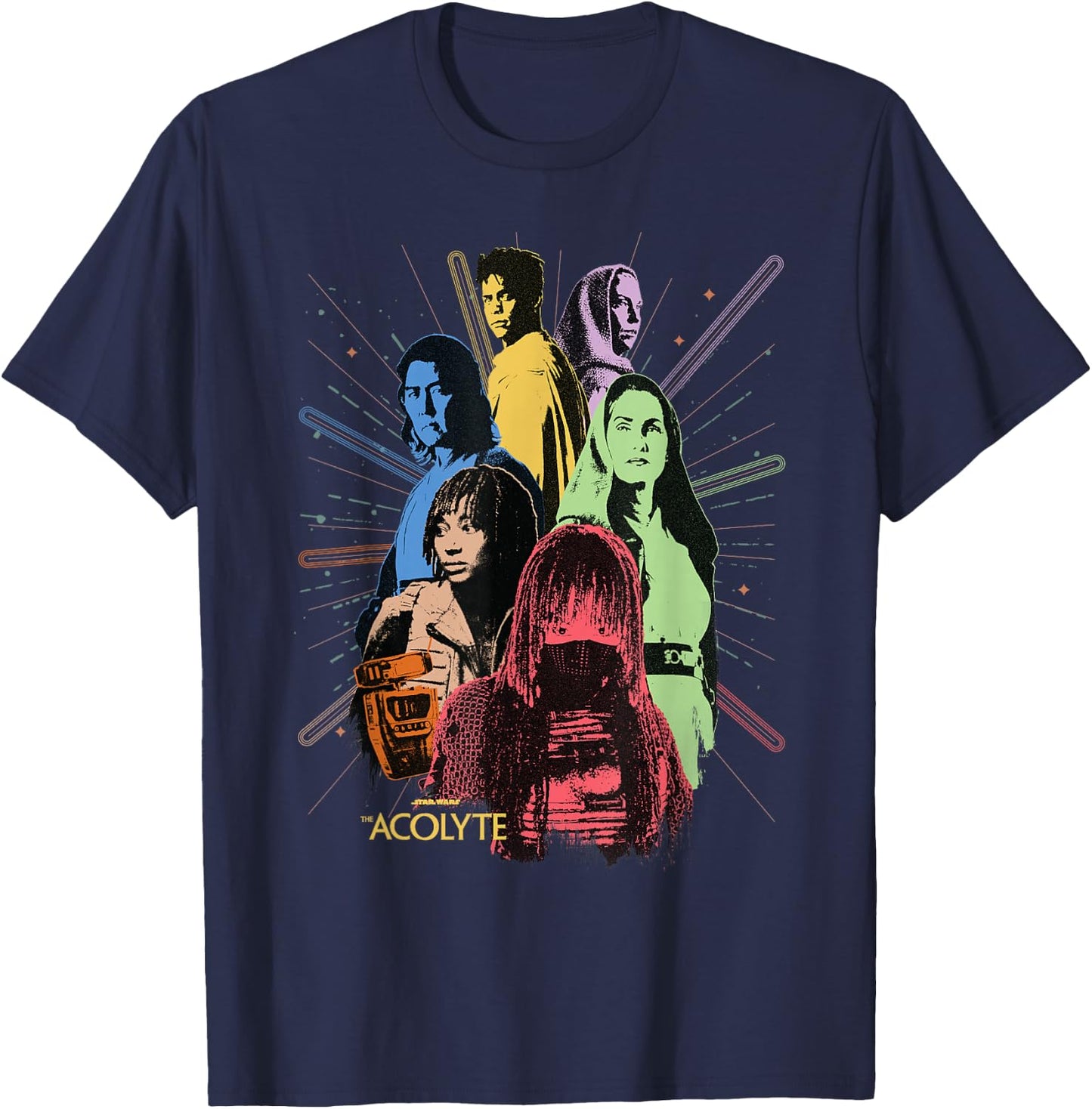 Star Wars The Acolyte Disney+ Retro Colour Block Characters T-Shirt - T-Shirt | Navy