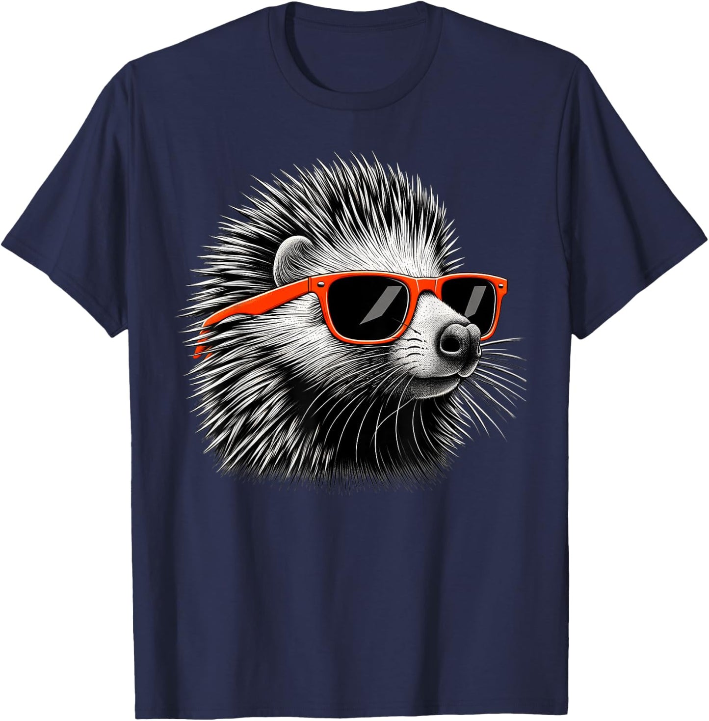 Cool Porcupine Wearing Sunglasses Graphic Art T-Shirt - T-Shirt | Navy