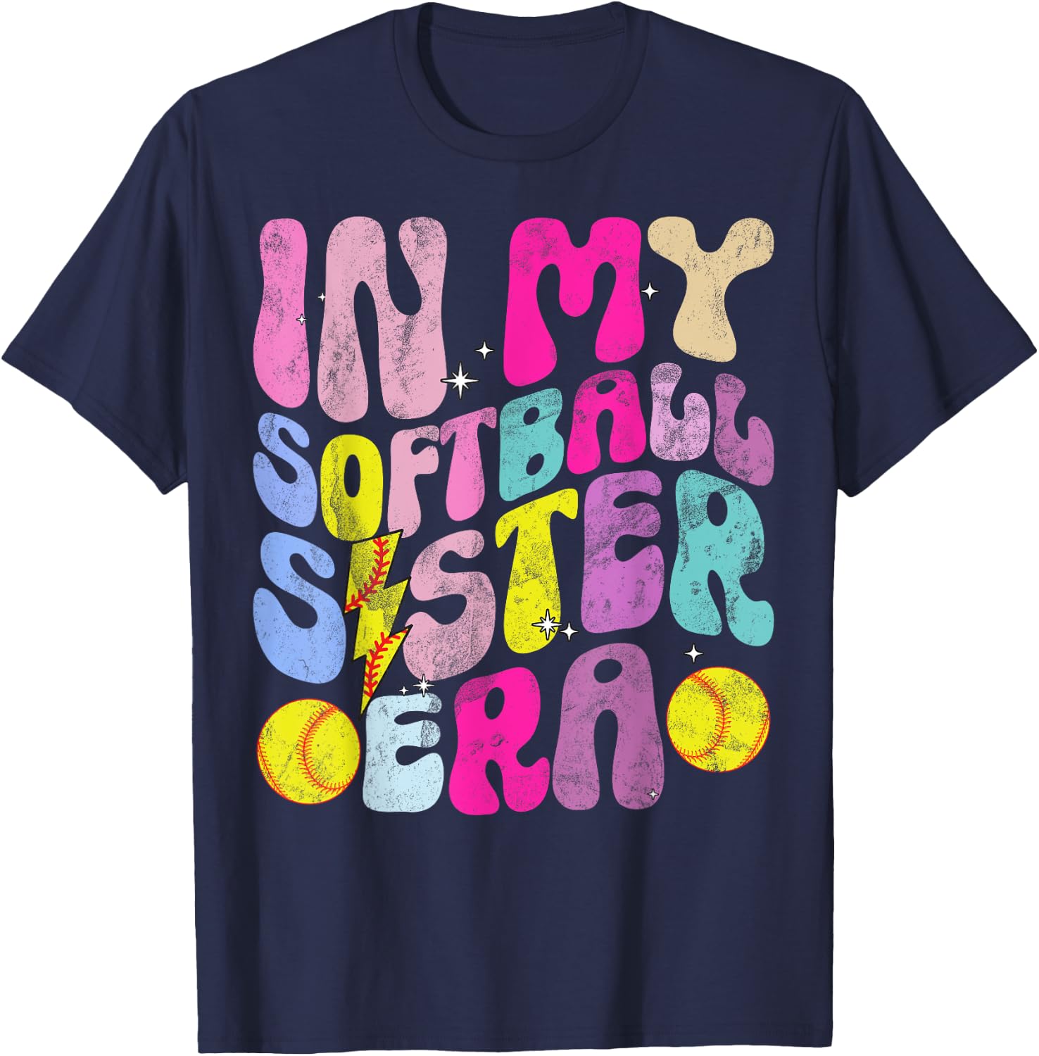 In My Softball Sister Era Softball Lover Fan Support Sibling T-Shirt - T-Shirt | Navy