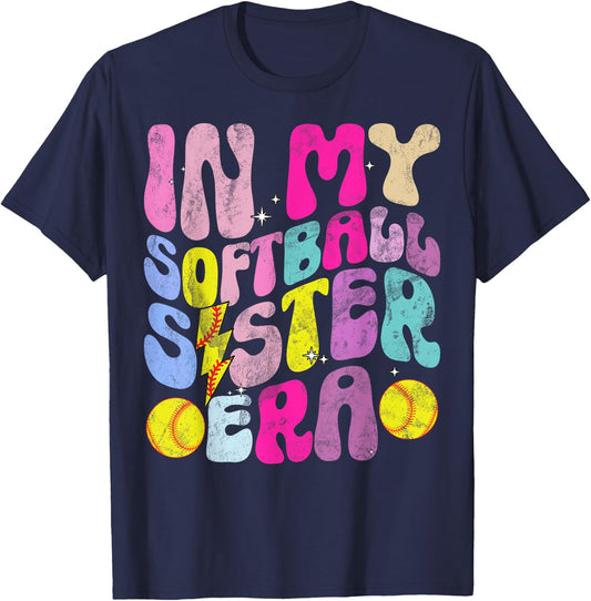 In My Softball Sister Era Softball Lover Fan Support Sibling T-Shirt - T-Shirt | Navy