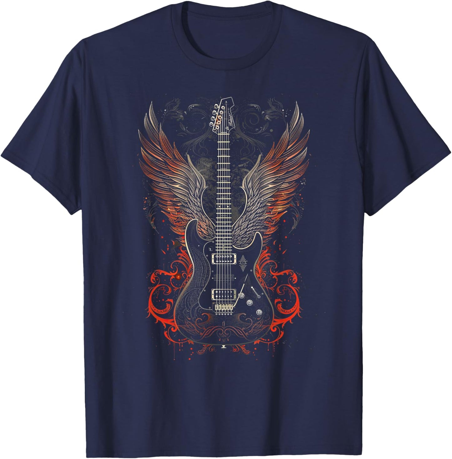 Rock & Roll Guitar with Wings T-Shirt - T-Shirt | Navy