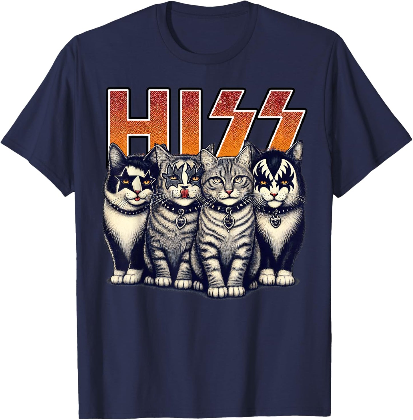Hiss Funny Cats Kittens Rock Rockin Birthday Gifts Idea T-Shirt - T-Shirt | Navy