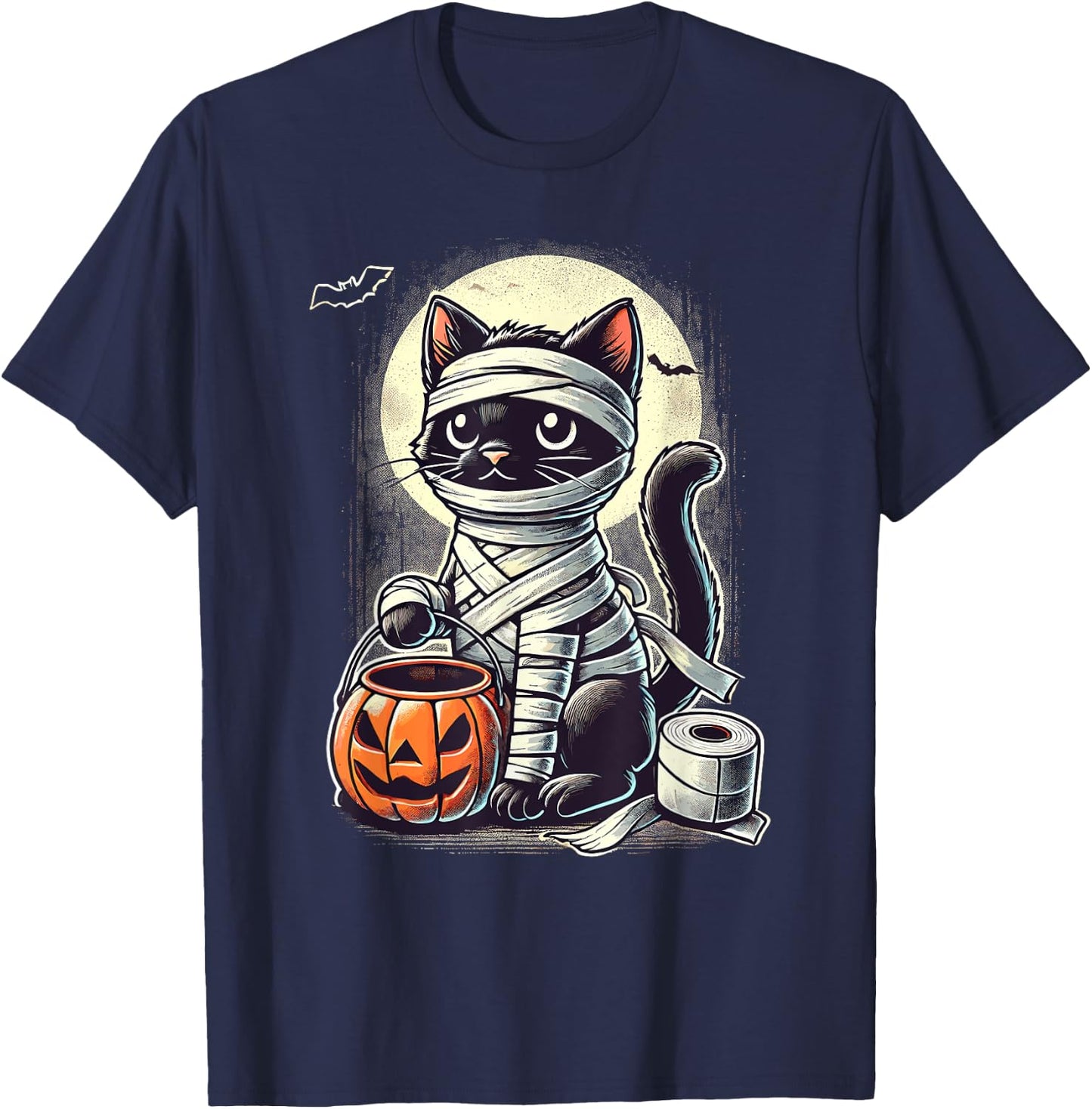 Black Cat Mummy Men Women Kids Halloween Funny Black Cat T-Shirt - T-Shirt | Navy