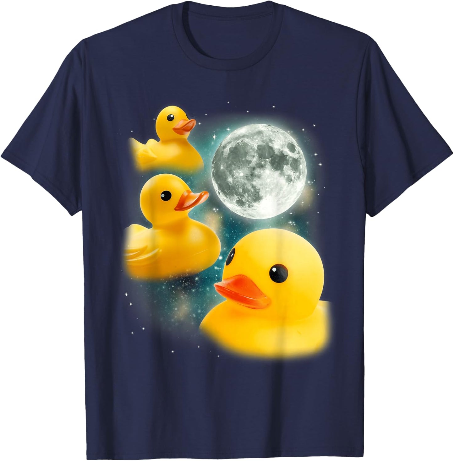 Three Rubber Duck Moon | Cursed Bath Toy Funny Rubber Duck T-Shirt - T-Shirt | Navy
