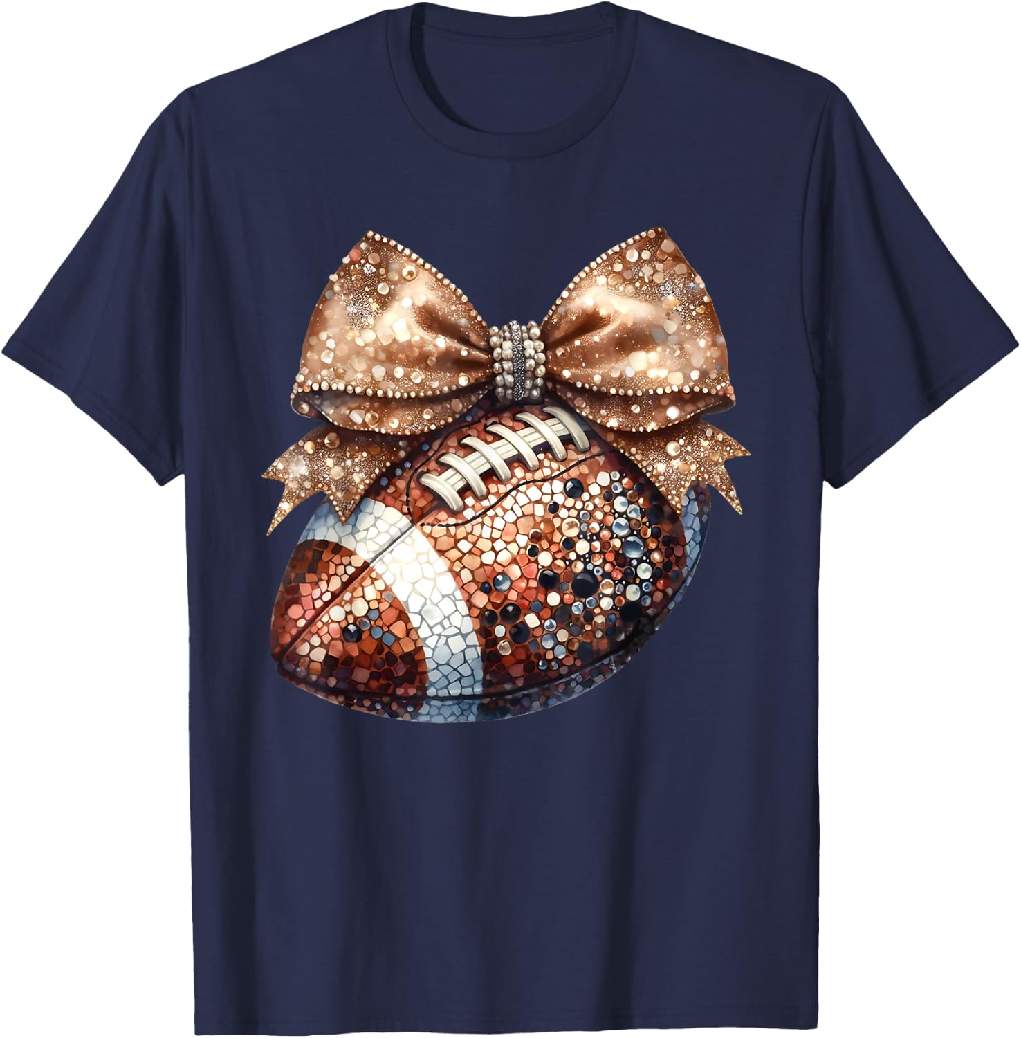 Coquette Bow American Football Game Day Thanksgiving Autumn T-Shirt - T-Shirt | Navy
