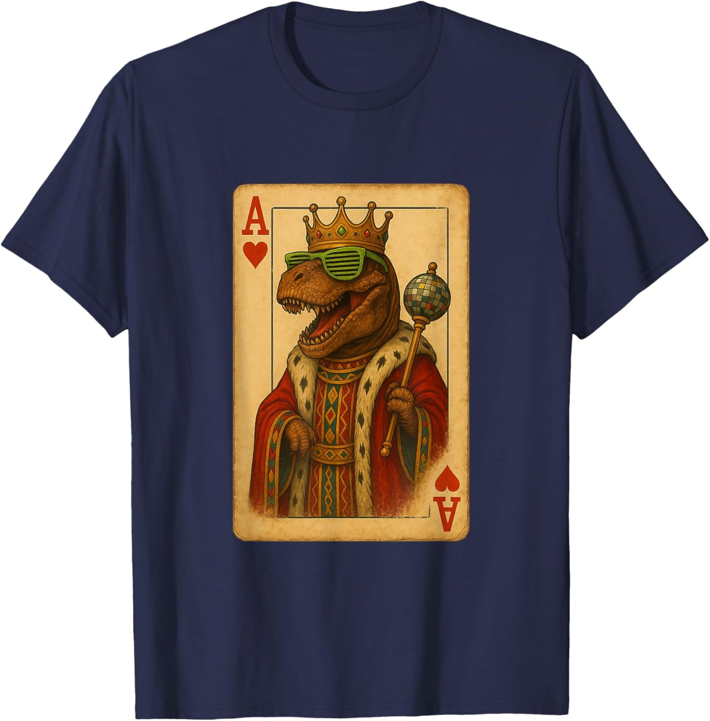 Tyrannosaurus Disco Ace Hearts Playing Card King Dinosaur T-Shirt - T-Shirt | Navy