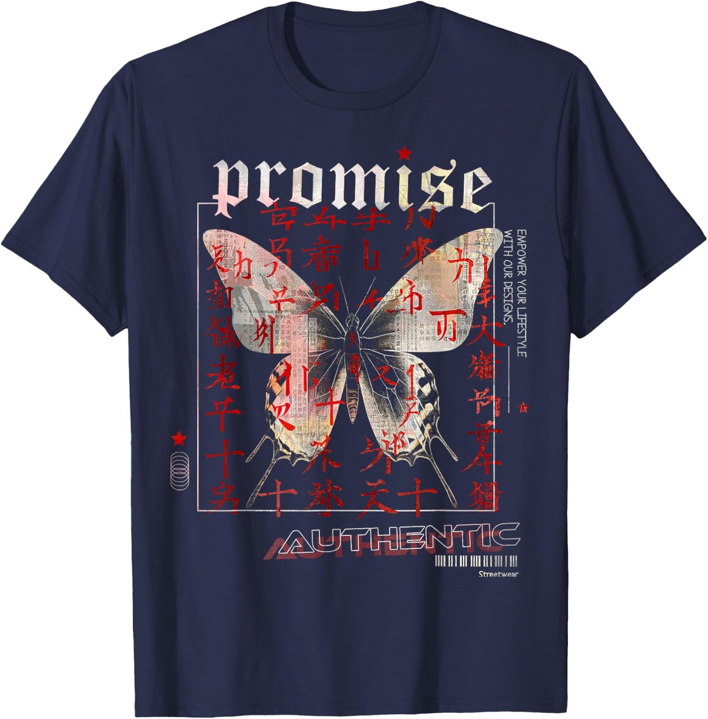 Butterfly | Frontprint | Anime Animal Art Graphic Anime T-Shirt - T-Shirt | Navy