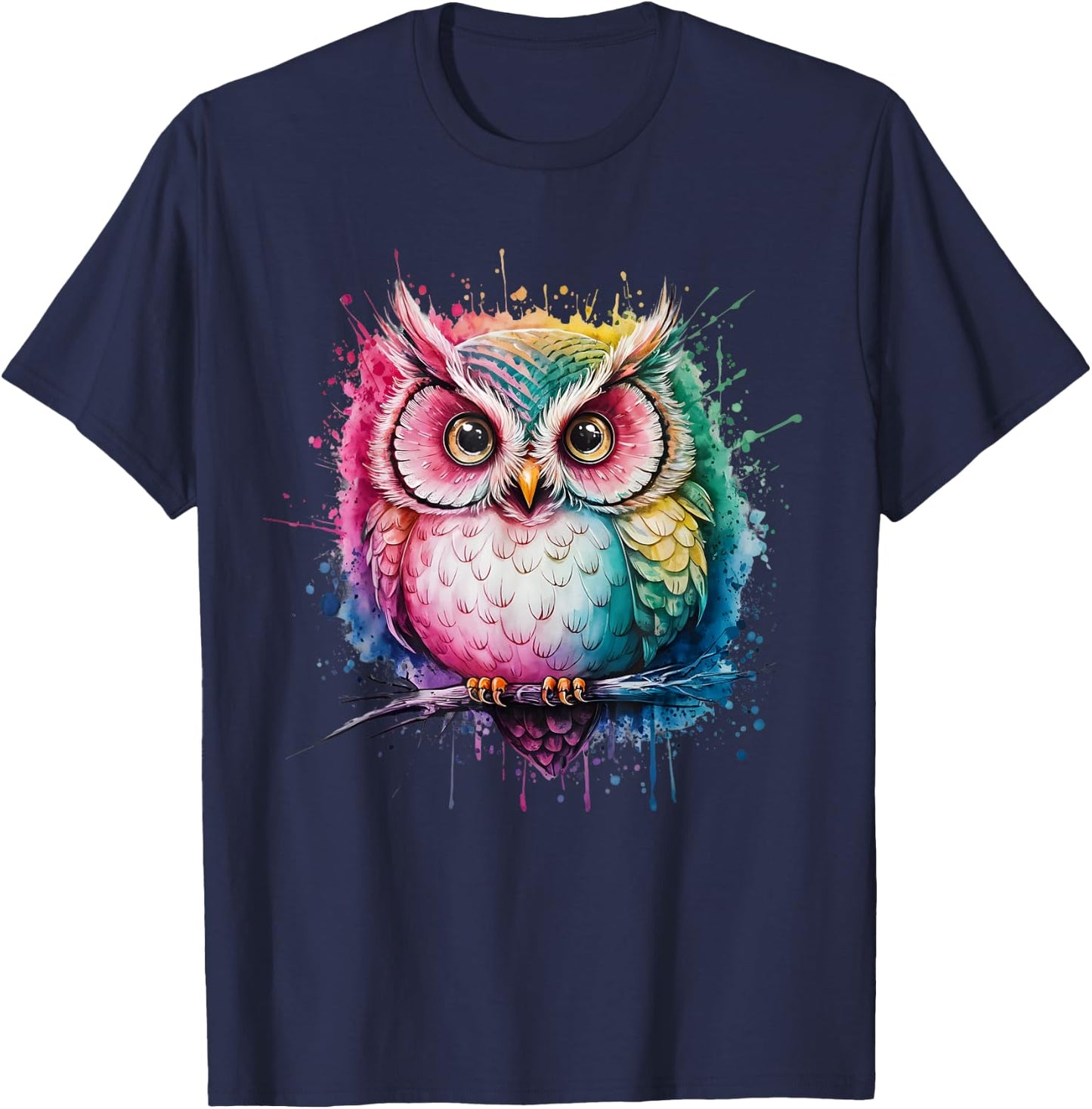 Owl Men Woman Colorful Watercolor Owl T-Shirt - T-Shirt | Navy