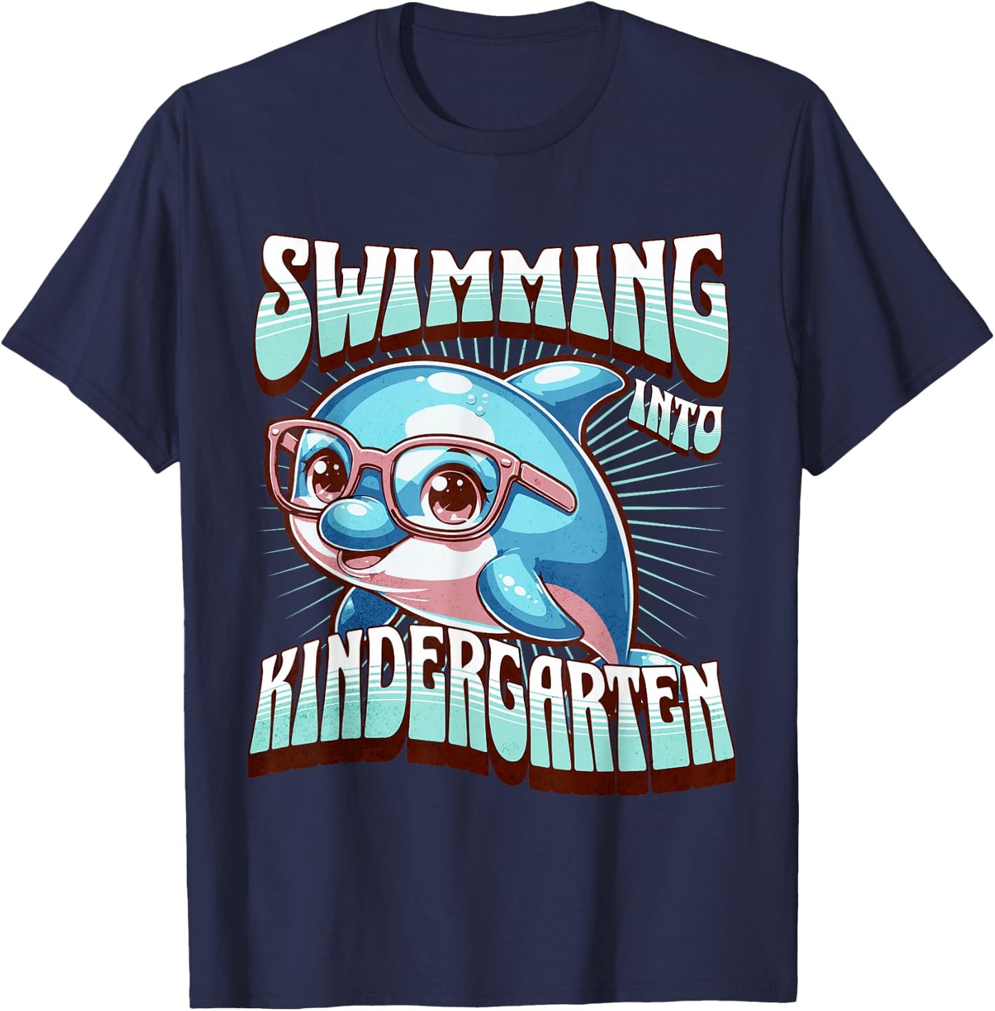 Swimming Into Kindergarten Cute Dolphin Back to School Kid T-Shirt - T-Shirt | Navy