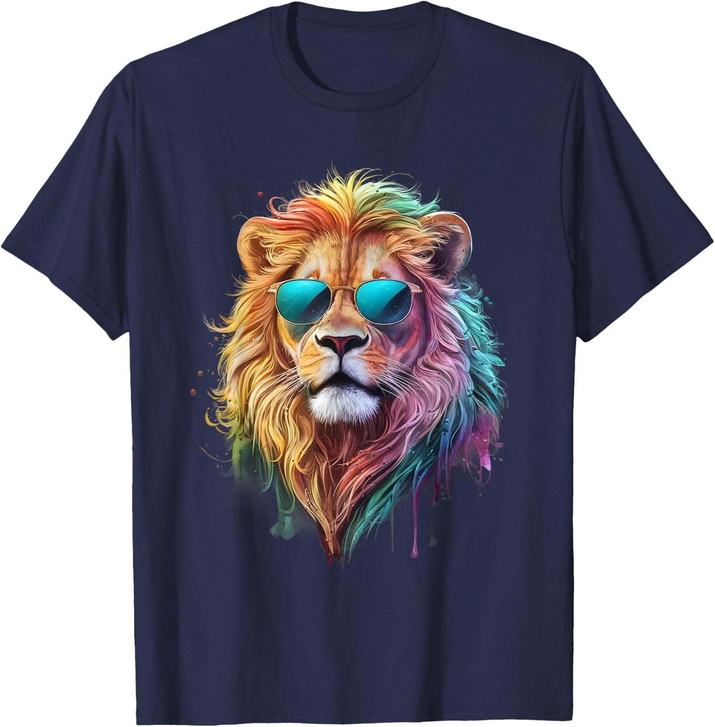 Lion Men Woman Colorful Watercolor Lion T-Shirt - T-Shirt | Navy