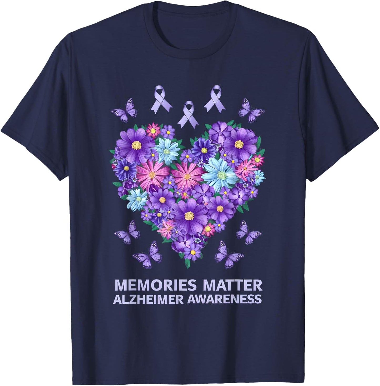 Alzheimer Awareness Purple Flower T-Shirt - T-Shirt | Navy