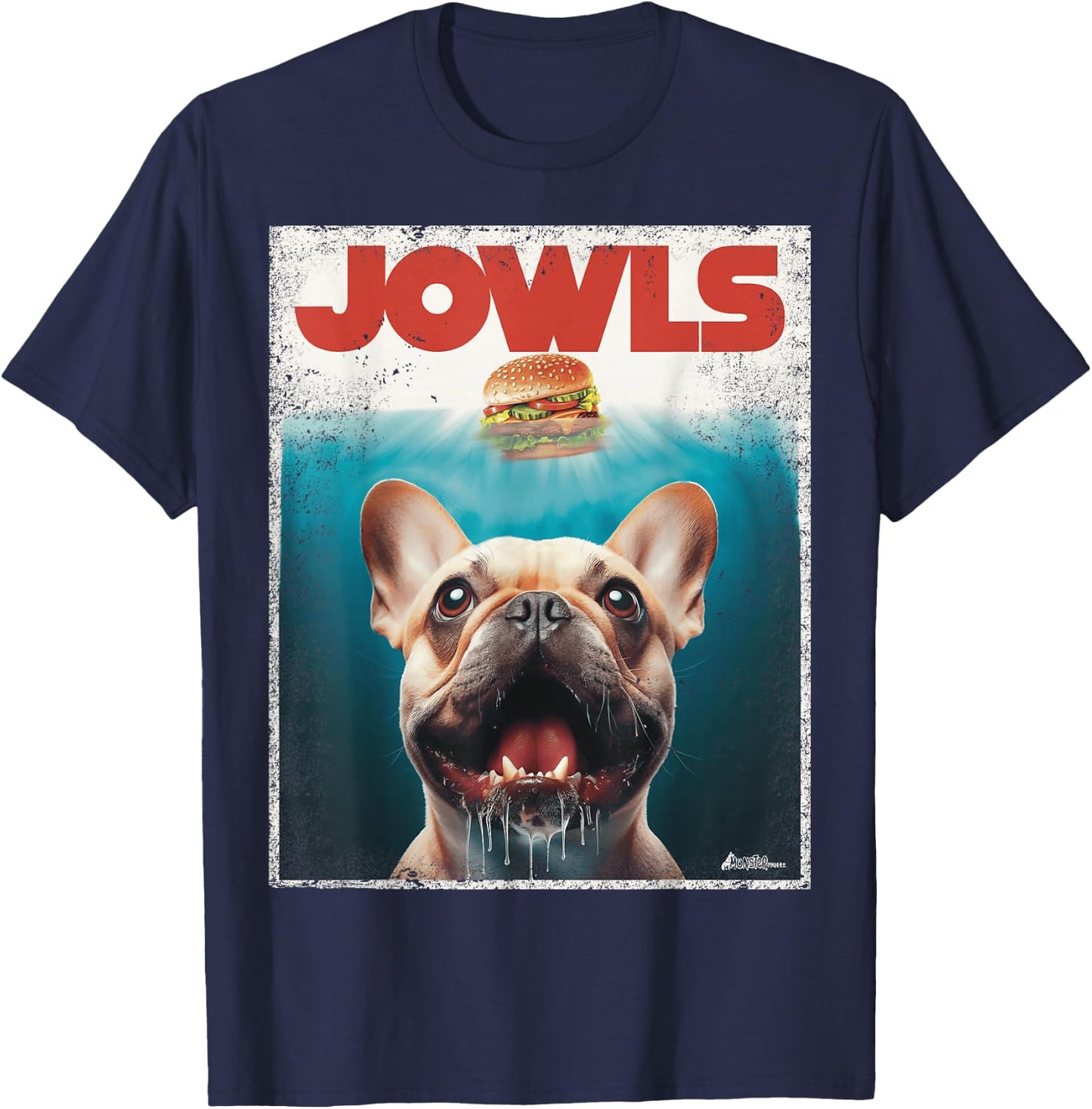 Funny Tan Frenchie Jowls, Fawn French Bulldog Mom Top, Dad T-Shirt - T-Shirt | Navy