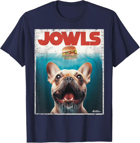 Funny Tan Frenchie Jowls, Fawn French Bulldog Mom Top, Dad T-Shirt - T-Shirt | Navy