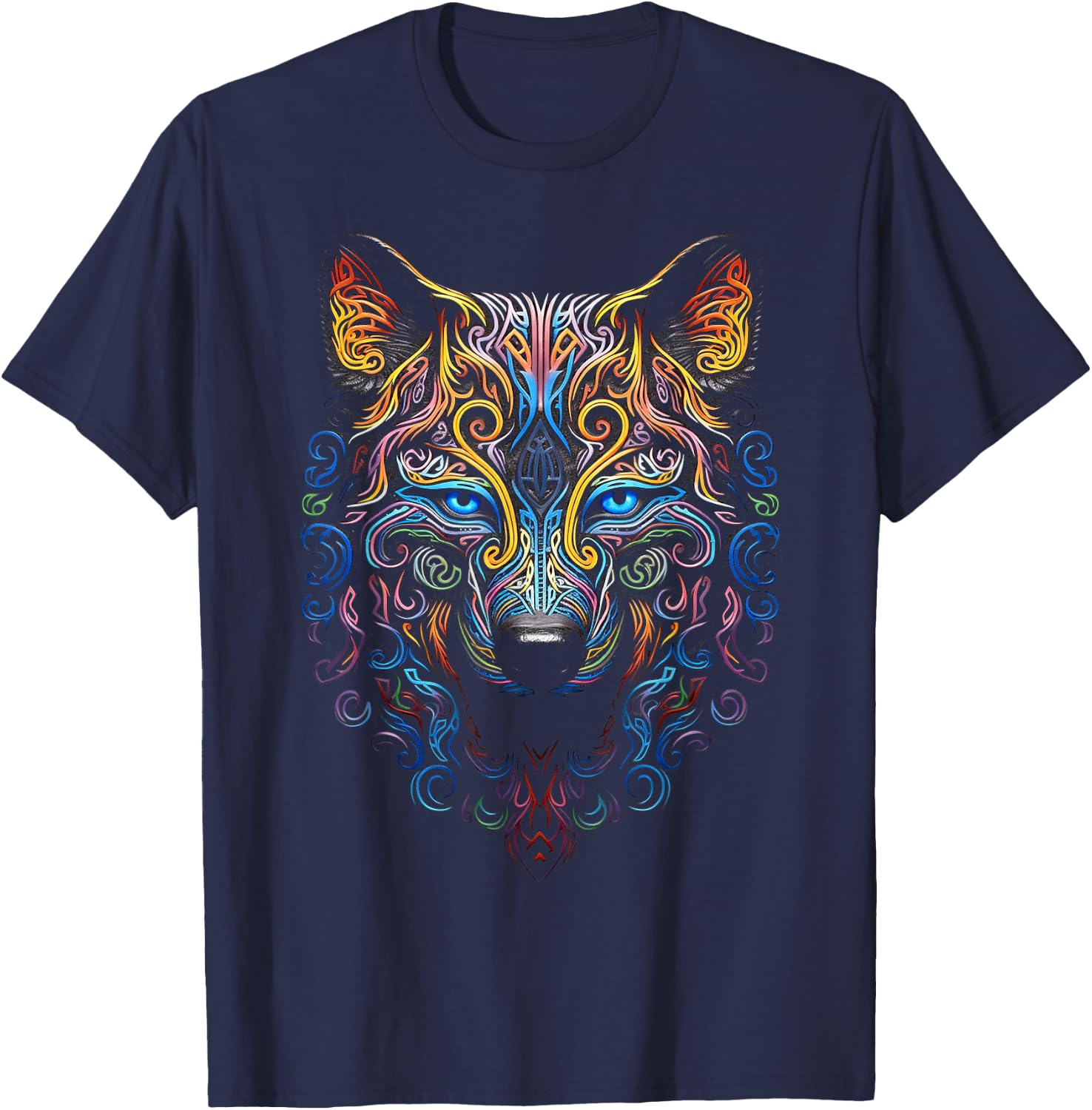 Wolf Animal Motif Artwork Wolf T-Shirt - T-Shirt | Navy