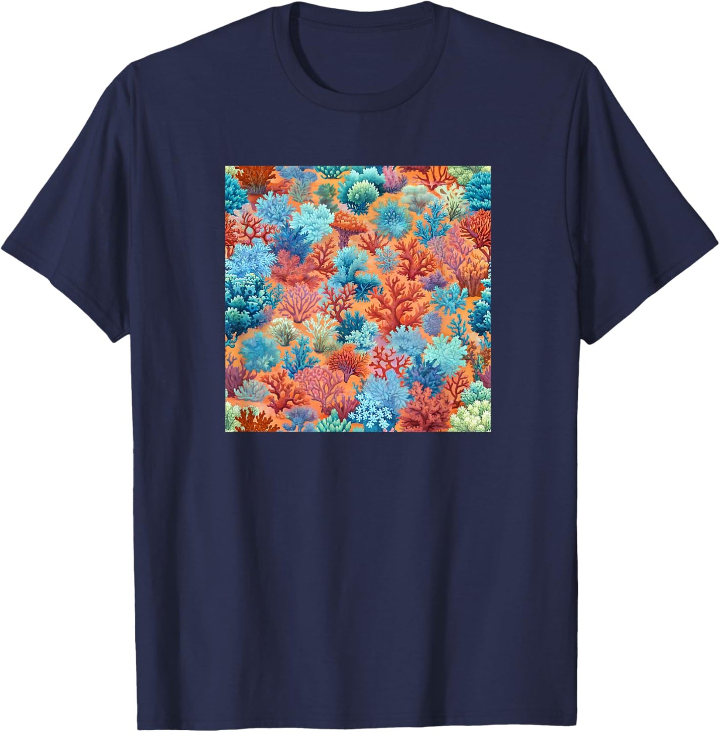 Grandmillennial Coral Reef Coastal Grandmother Teal Poppy T-Shirt - T-Shirt | Navy