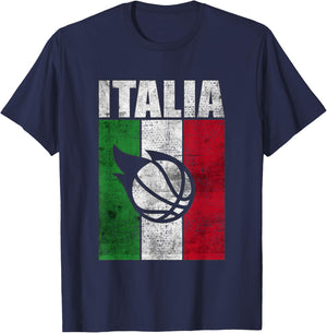 Italia Basketball Italy Flag Retro Vintage Grunge Art T-Shirt - T-Shirt | Navy