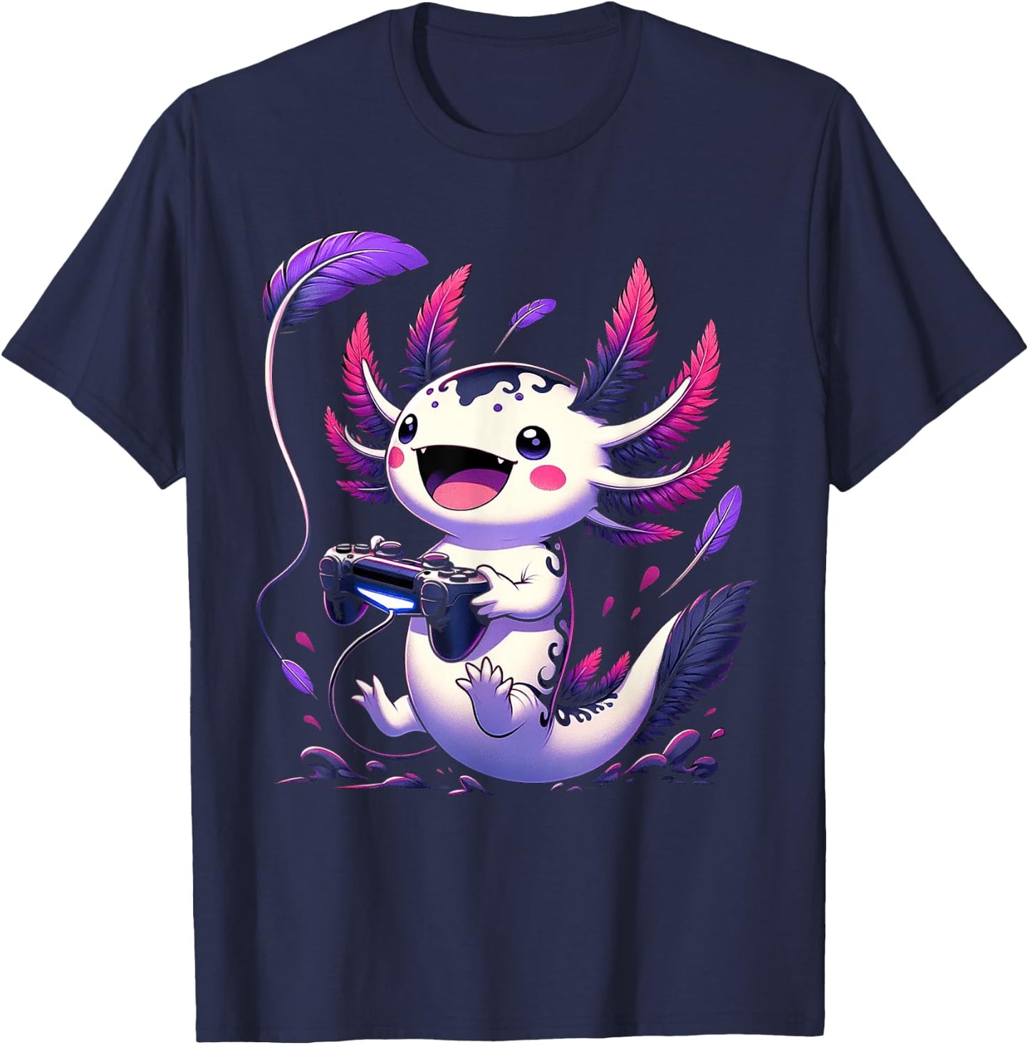 Cute Axolotl Playing Console Video Games Axolotl Gaming T-Shirt - T-Shirt | Navy