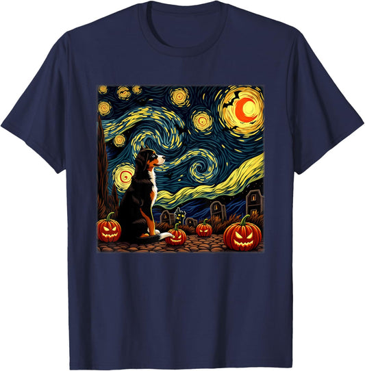 Spooky Halloween Bernese Mountain Dog Starry Night T-Shirt - T-Shirt | Navy