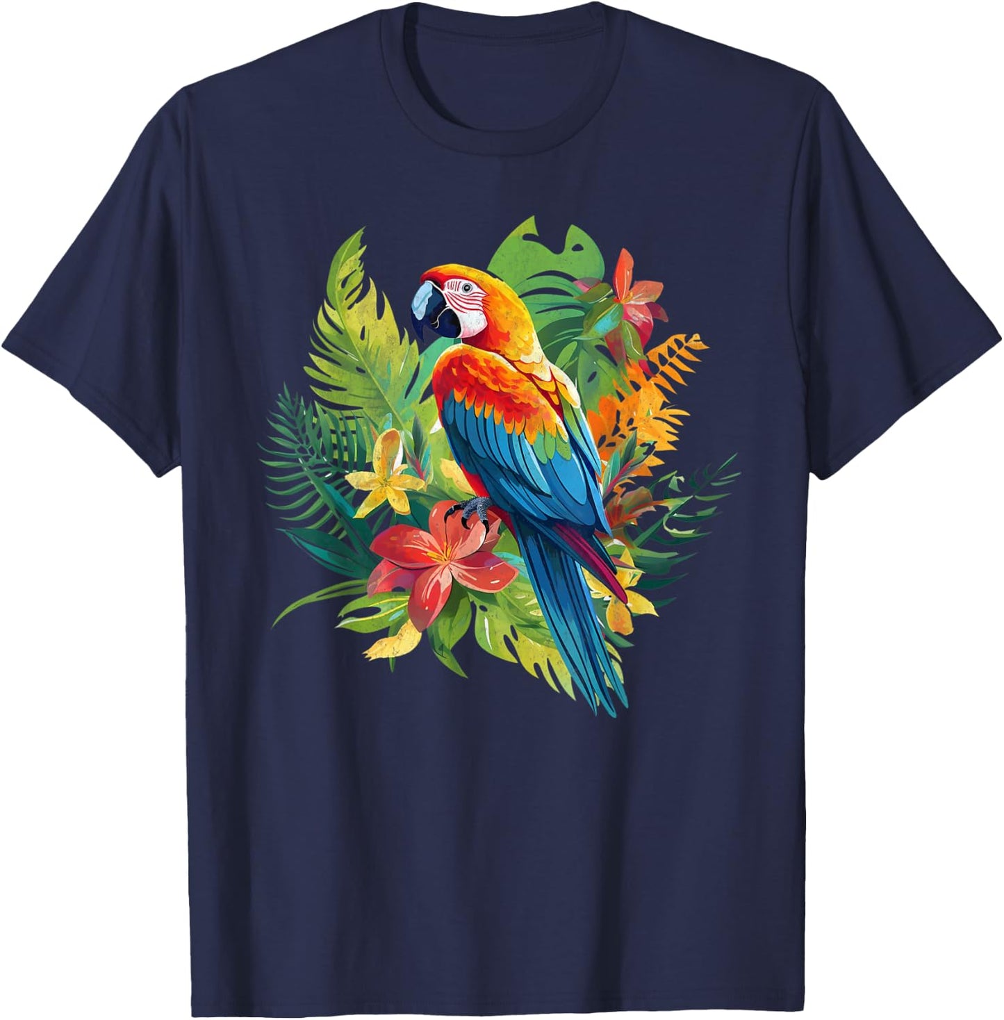 Parrot In Tropical Summer Flower Women Cockatiel Bird T-Shirt - T-Shirt | Navy
