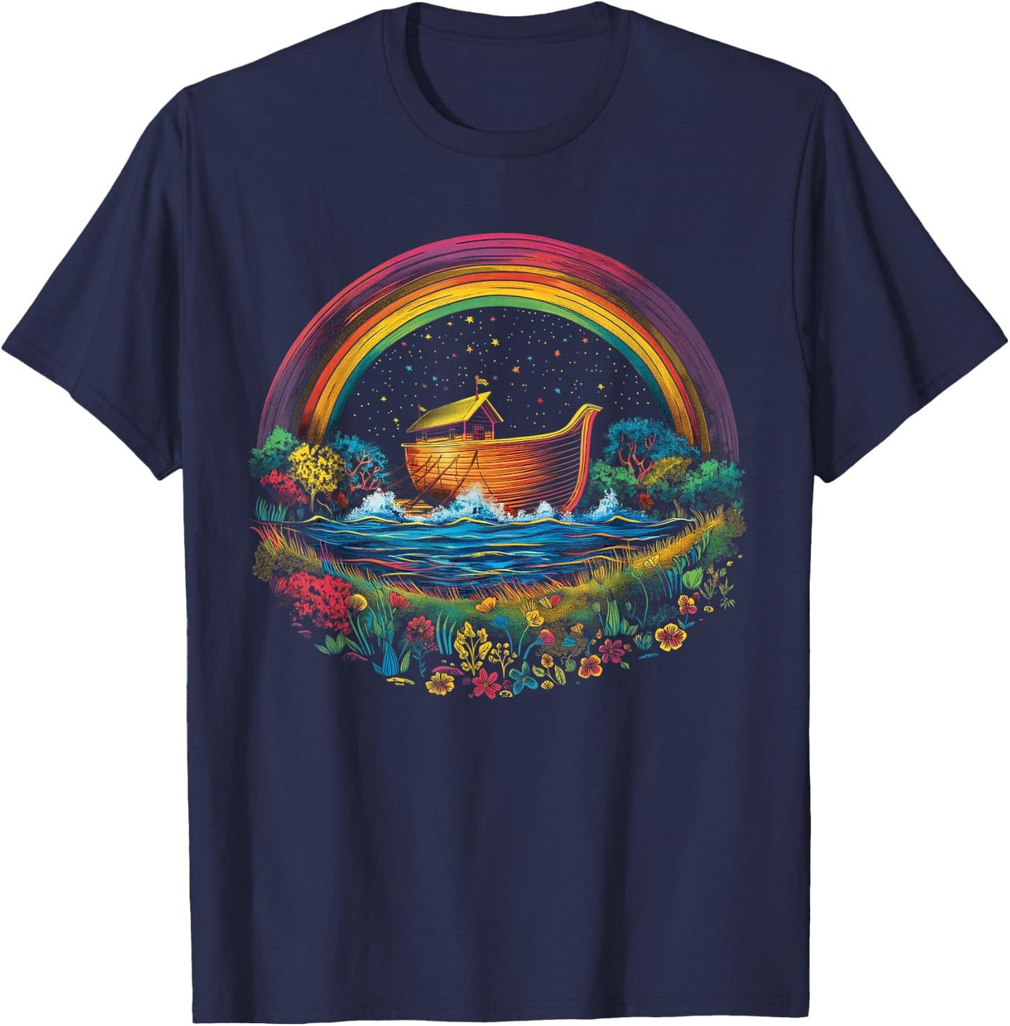 Noah's Ark Christian Rainbow Popart - Religious Catholic T-Shirt - T-Shirt | Navy