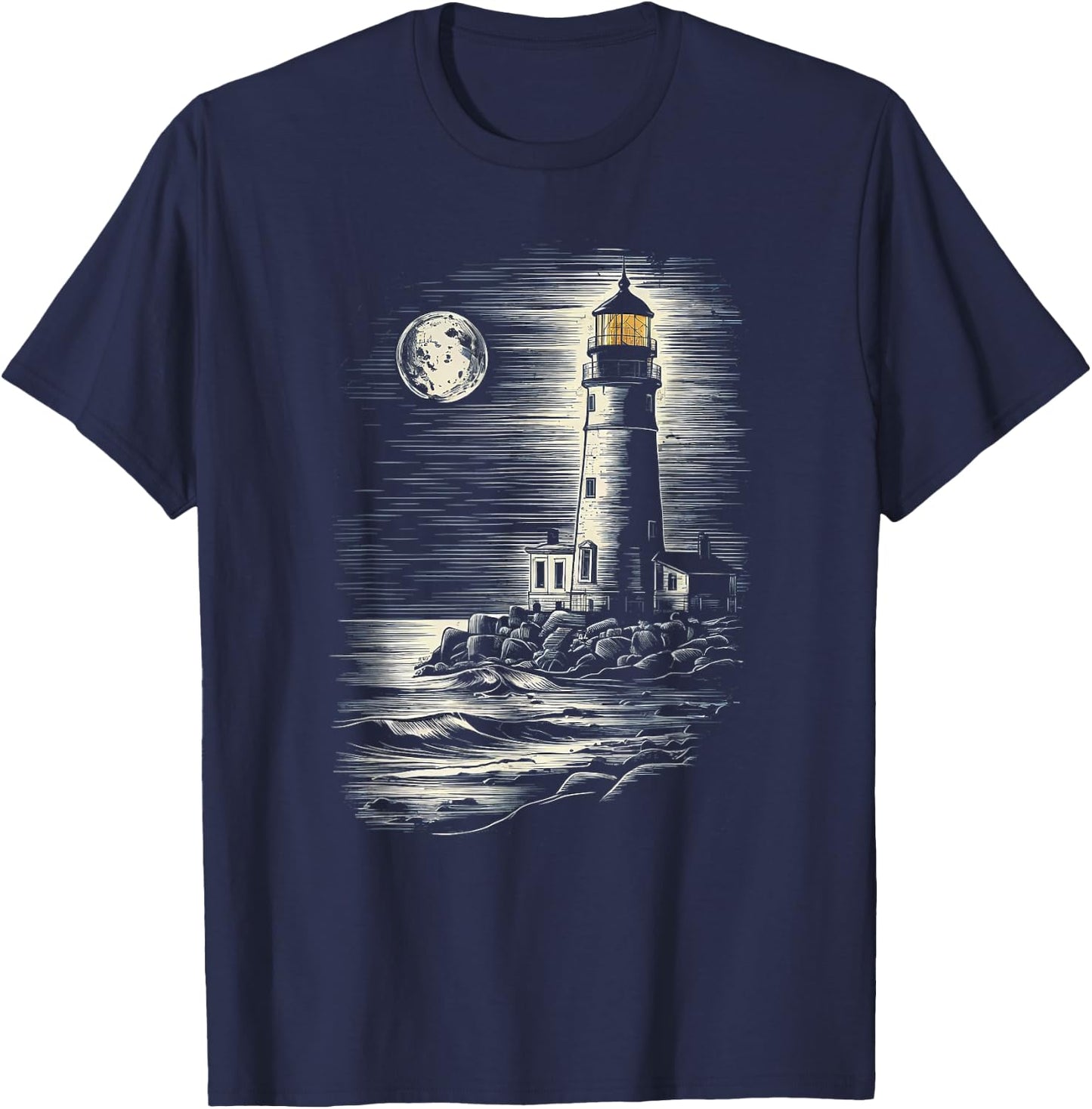 Full Moon Lighthouse Nautical T-Shirt - T-Shirt | Navy