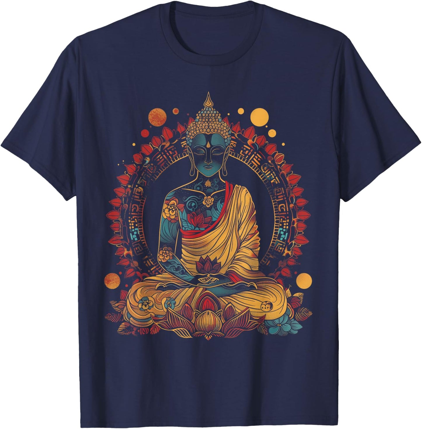 Buddha Vintage Flowers Zen Buddhist Buddhism Yoga Spiritual T-Shirt - T-Shirt | Navy