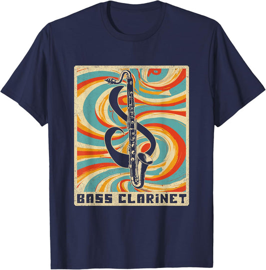 Vintage Bass Clarinet Player Music Retro Poster T-Shirt - T-Shirt | Navy