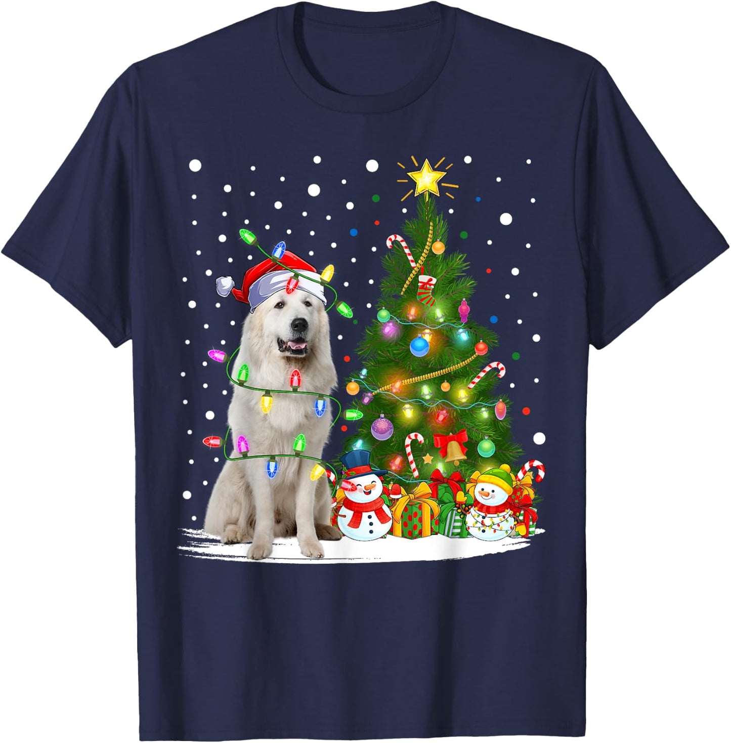 Lighting Xmas Tree Santa Great Pyrenees Dog Christmas T-Shirt - T-Shirt | Navy