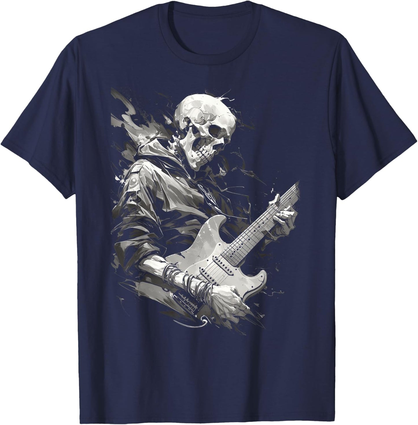Skeleton playing guitar ,Rock Star Shredding Guitar T-Shirt - T-Shirt | Navy