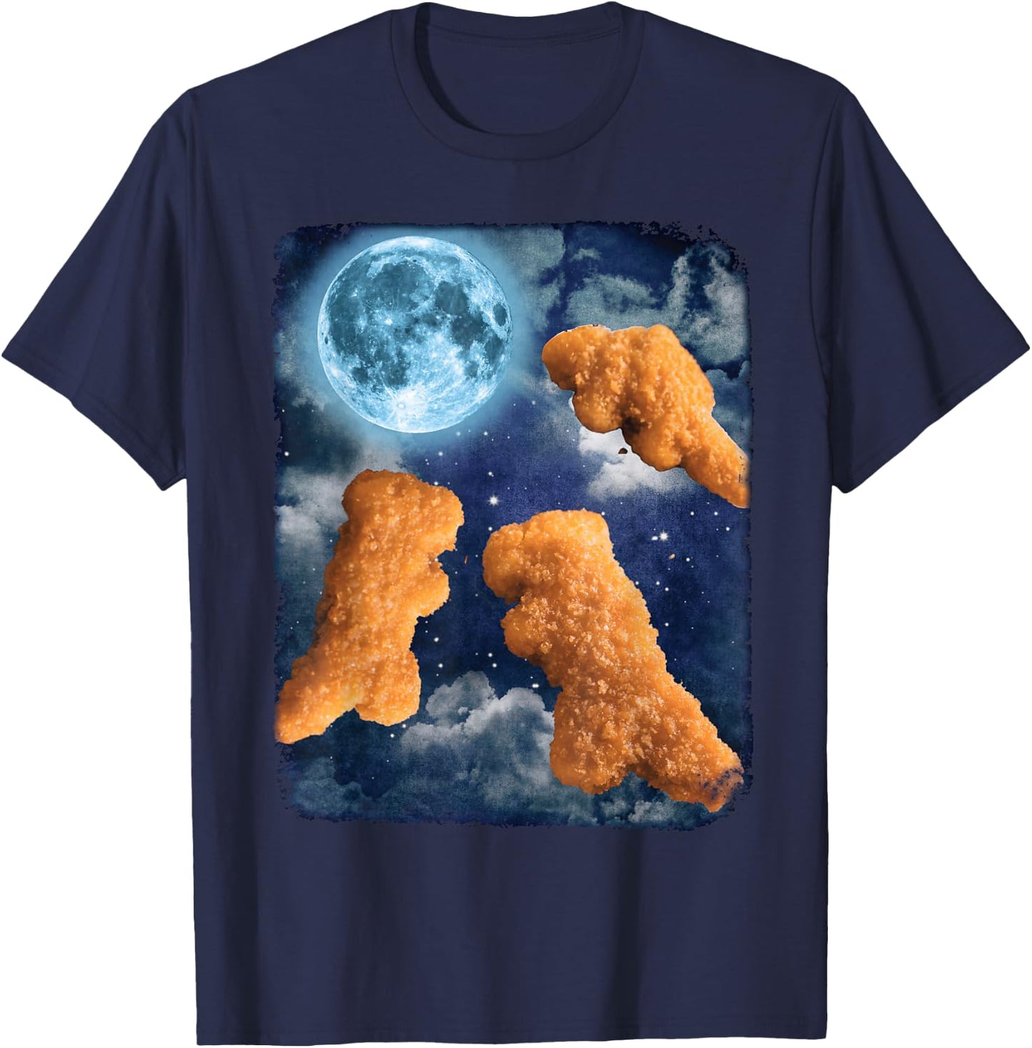 Funny Food Dinosaur Chicken Nuggets Howling At The Moon T-Shirt - T-Shirt | Navy