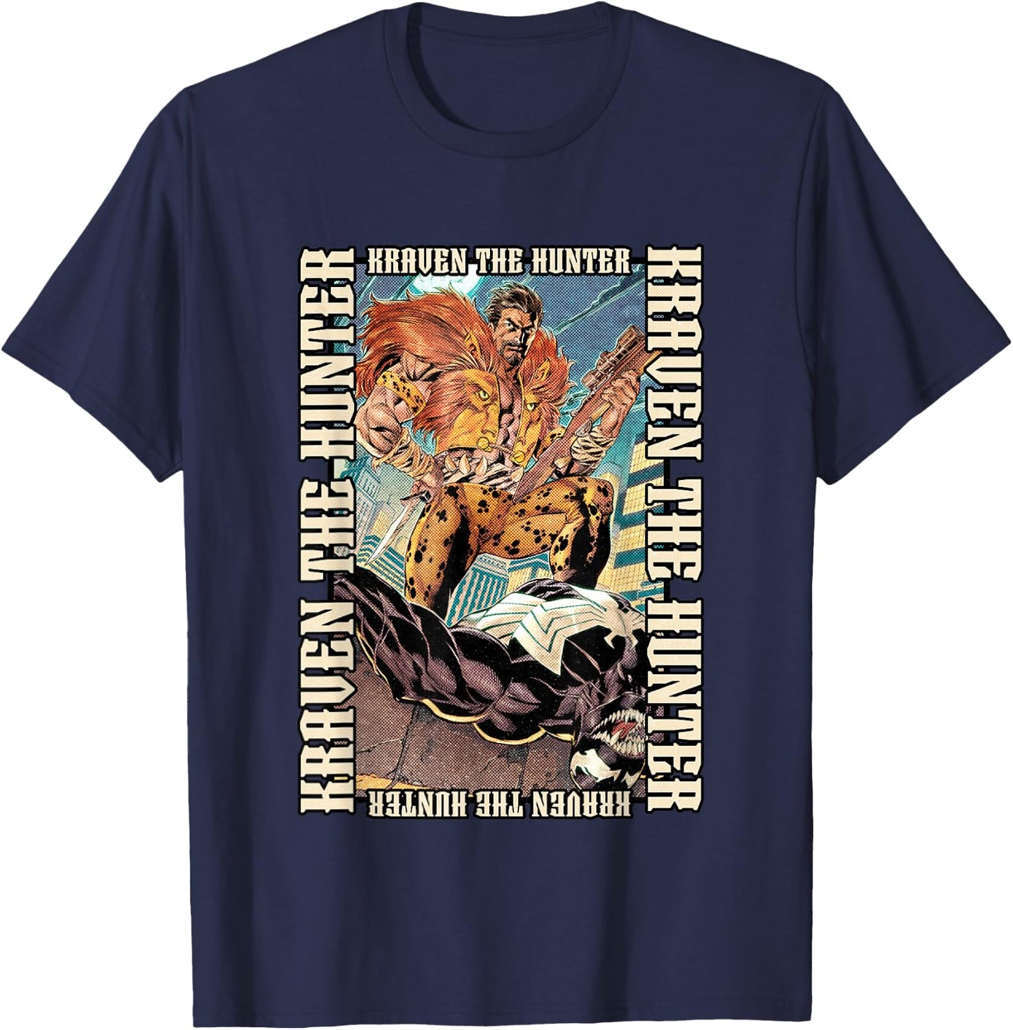 Marvel Universe Classic Kraven The Hunter Beating Venom T-Shirt - T-Shirt | Navy