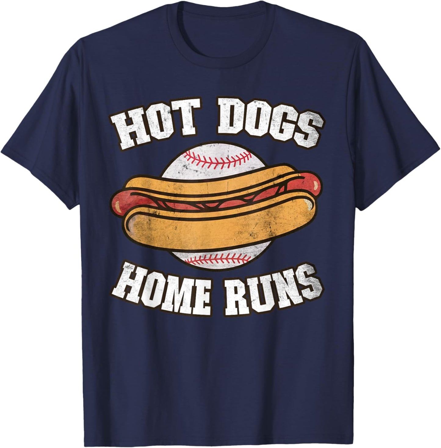Hot Dogs and Home Runs Ballpark Playing Baseball T-Shirt - T-Shirt | Navy
