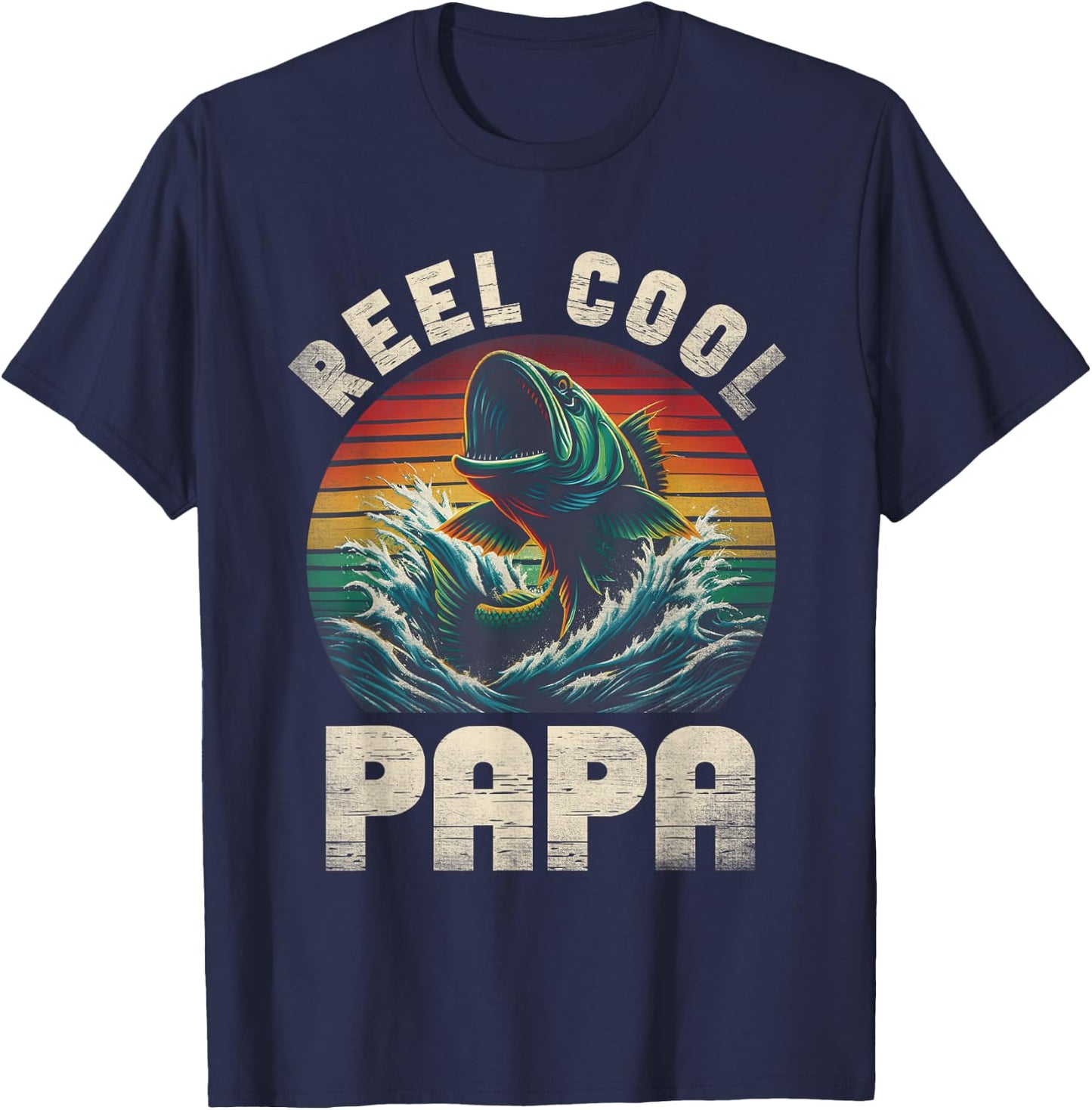 Reel Cool Papa Fishing Papa Father's Day Fisherman Fish T-Shirt - T-Shirt | Navy