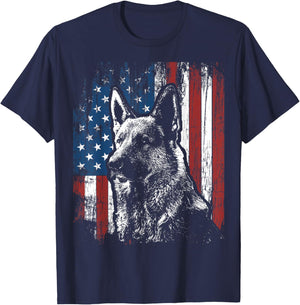 Patriotic German Shepherd American Flag Dog Gift Men Women T-Shirt - T-Shirt | Navy
