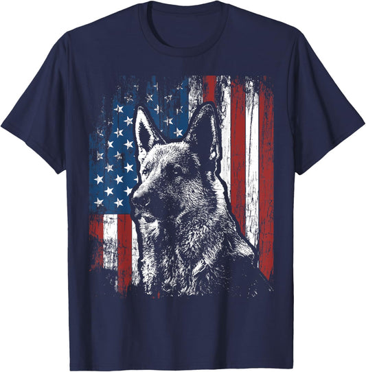 Patriotic German Shepherd American Flag Dog Gift Men Women T-Shirt - T-Shirt | Navy