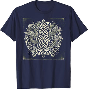 Intricate Celtic Knot with Dragon and Phoenix T-Shirt - T-Shirt | Navy