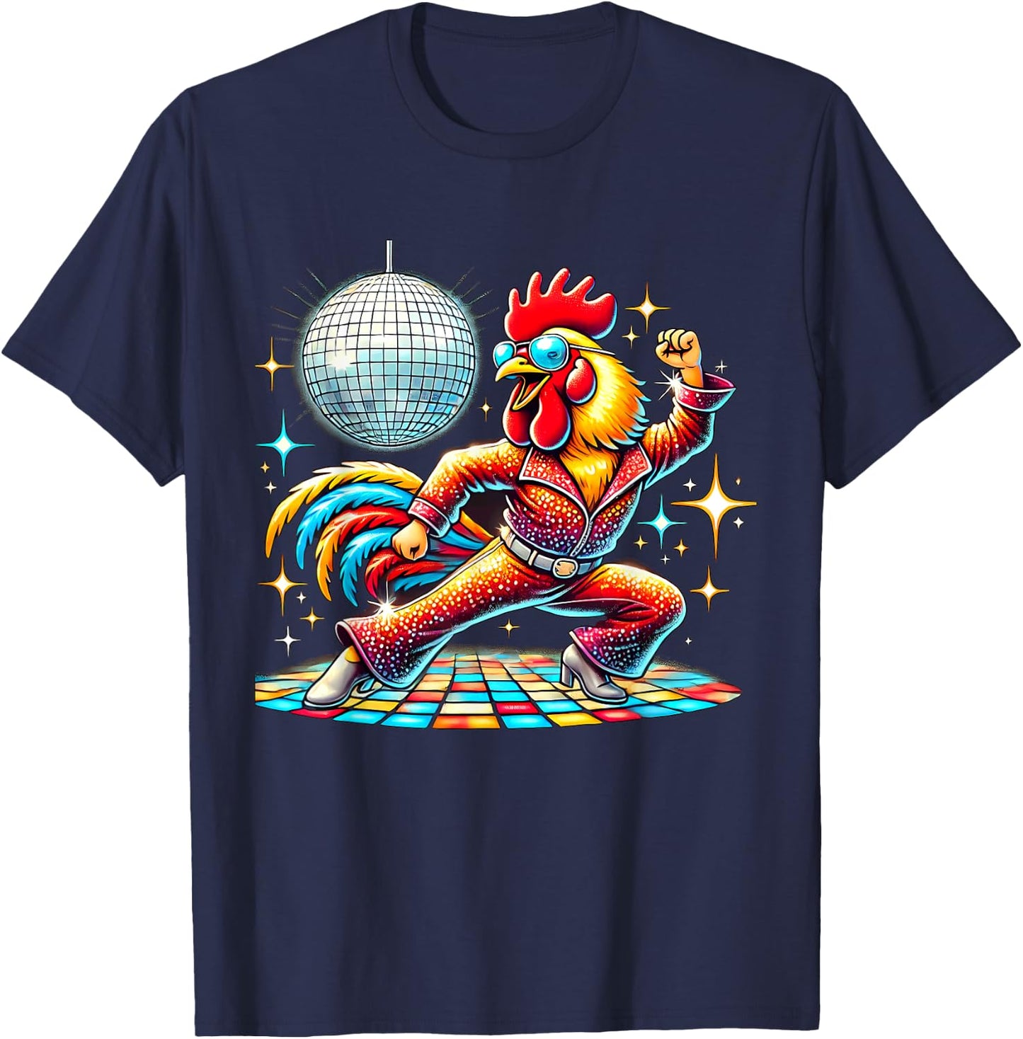 Aesthetic Rooster Disco T-Shirt - T-Shirt | Navy