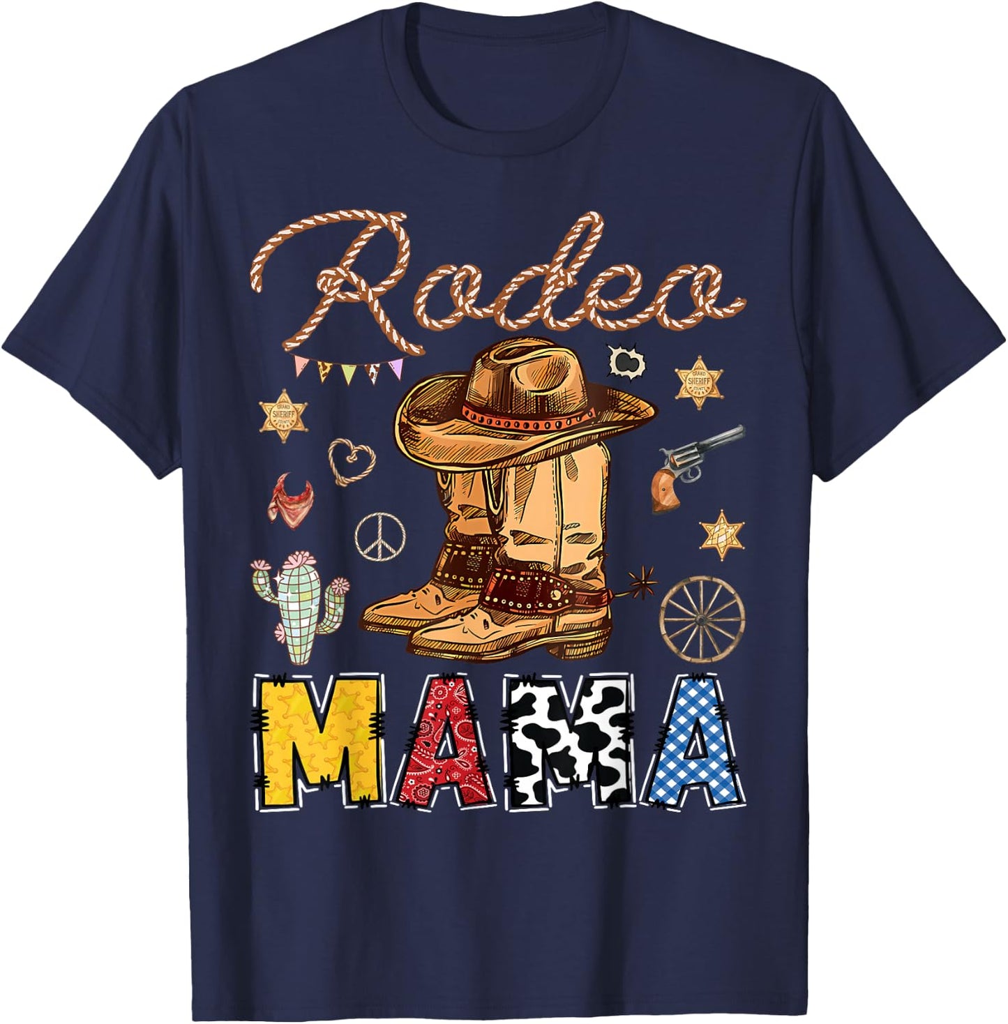 Rodeo Mama Western Birthday Cowboy Matching Family T-Shirt - T-Shirt | Navy