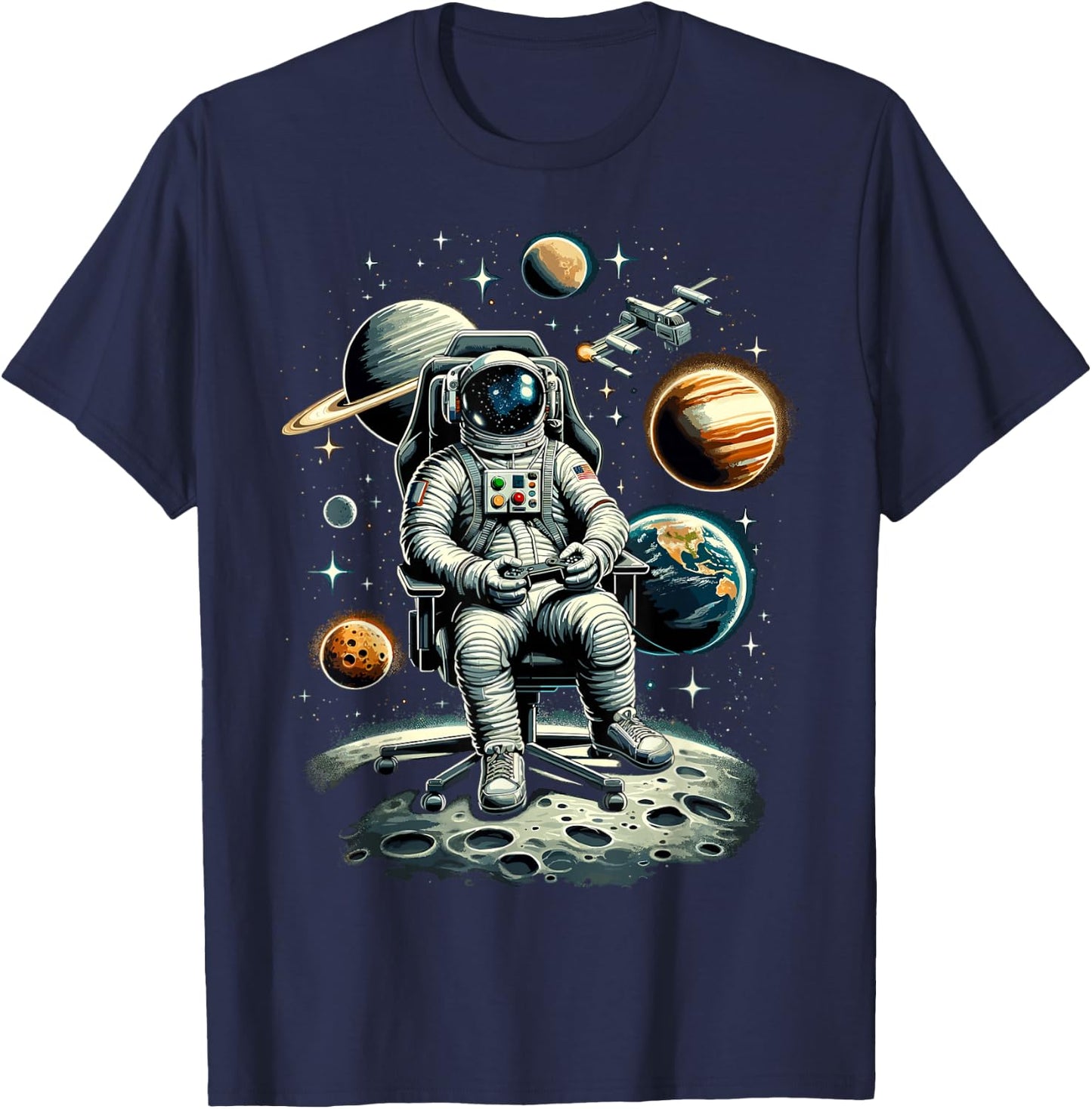 Astronaut Space Gaming System Planets Astronaut Gamer T-Shirt - T-Shirt | Navy