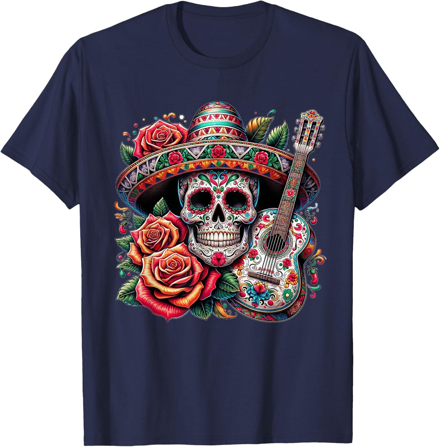 Cinco De Mayo Skull Sombrero Fiesta Mexican Skull Men Women T-Shirt - T-Shirt | Navy
