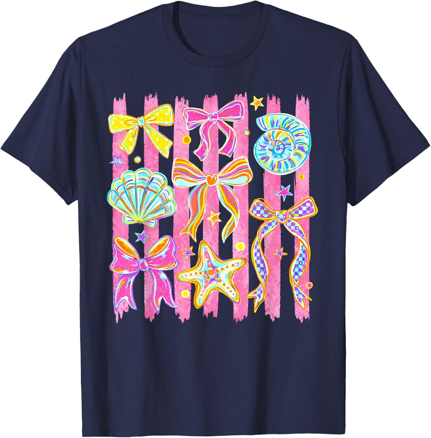 Seashell Coquette Bow Ocean Hawaii Beach Summer Vacation T-Shirt - T-Shirt | Navy