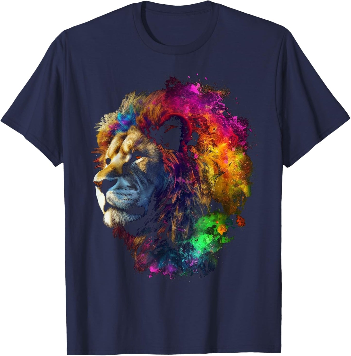 Lion Artwork Colourful Animal Art Lion T-Shirt - T-Shirt | Navy