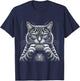 Cat Music Harmonica Player Country Folk Blues Whiskers Tabby T-Shirt - T-Shirt | Navy