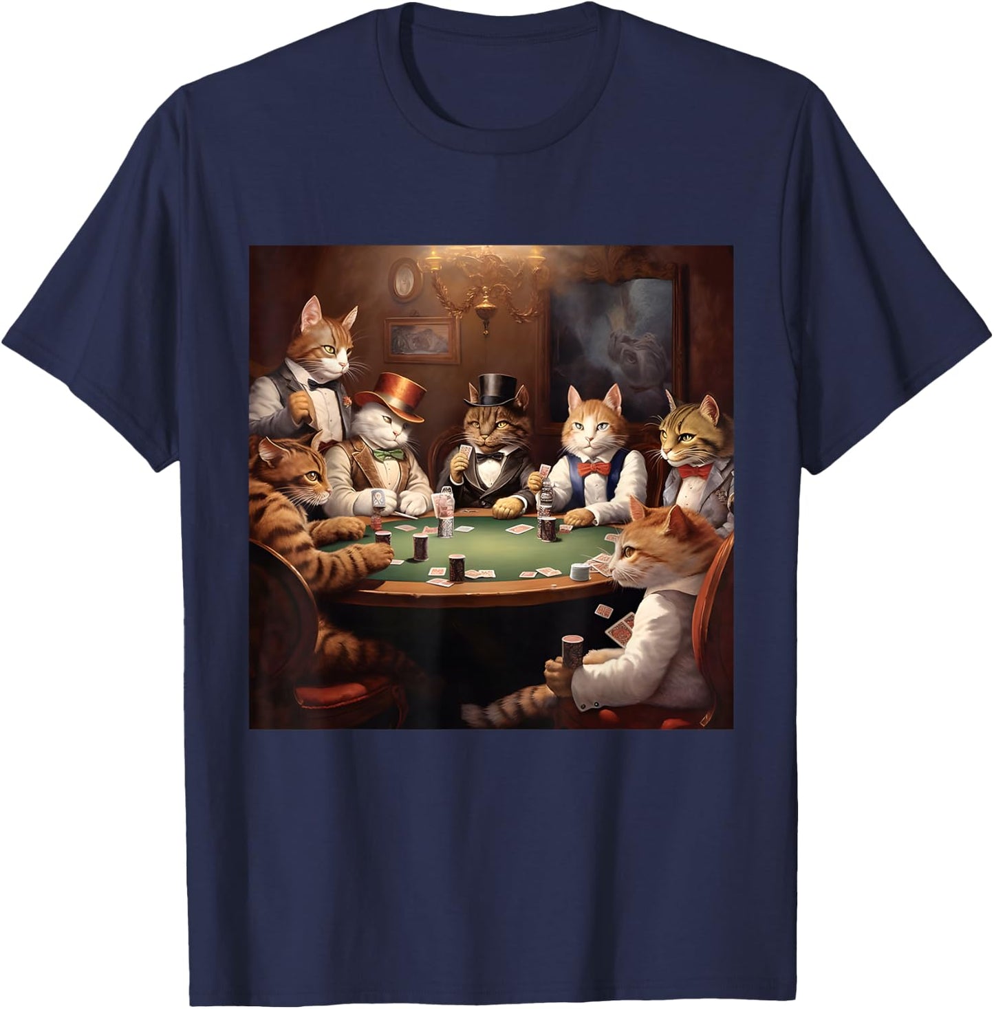 Poker Cat Lover Casino Gambling Cats Playing Poker Cards , Small, Black T-Shirt - T-Shirt | Navy