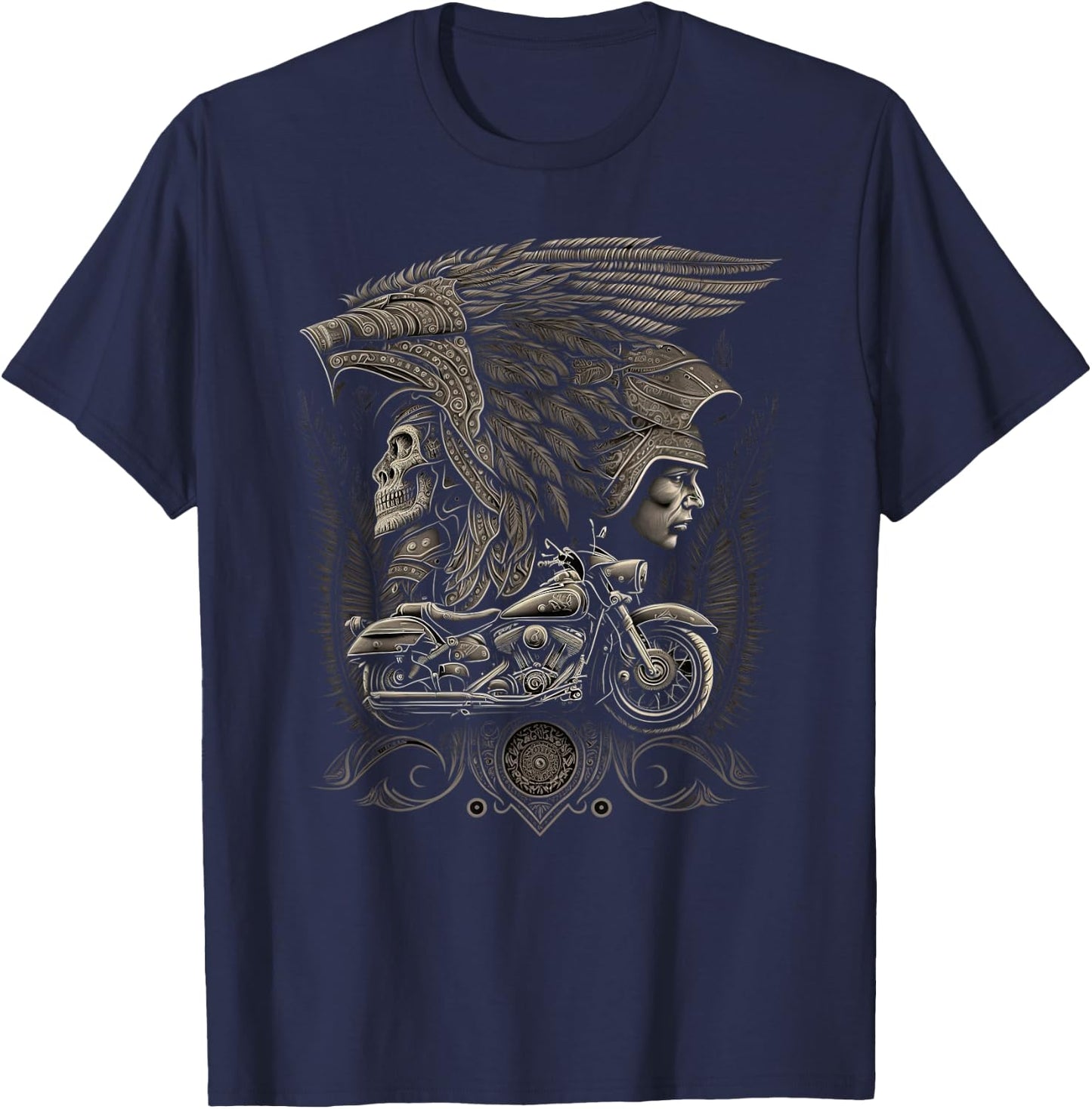 Native American bikes Motorcycle Indian Bikers old classic T-Shirt - T-Shirt | Navy