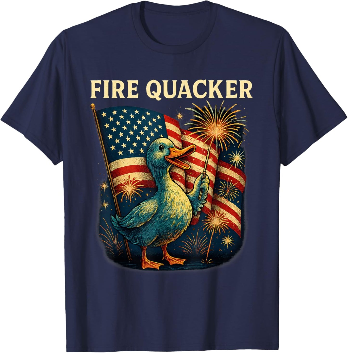 Fire Quacker Funny Meme Goose Fireworks America 4th Of July T-Shirt - T-Shirt | Navy