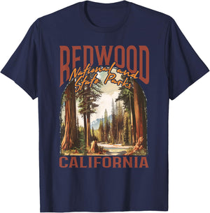 Redwood USA National Park Vintage California Outdoors Retro T-Shirt - T-Shirt | Navy