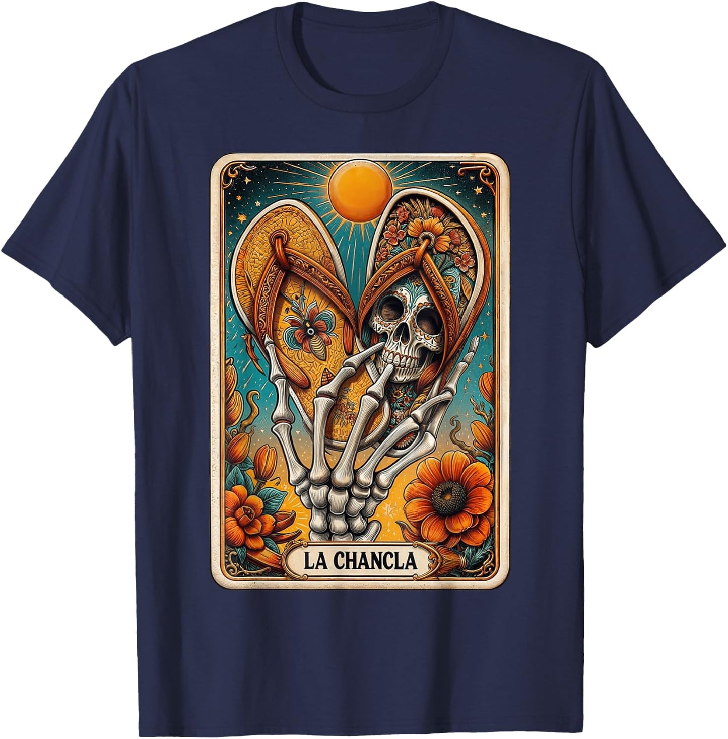 La Chancla Flip Flop Card Funny Mexican Mom Tarot Card T-Shirt - T-Shirt | Navy