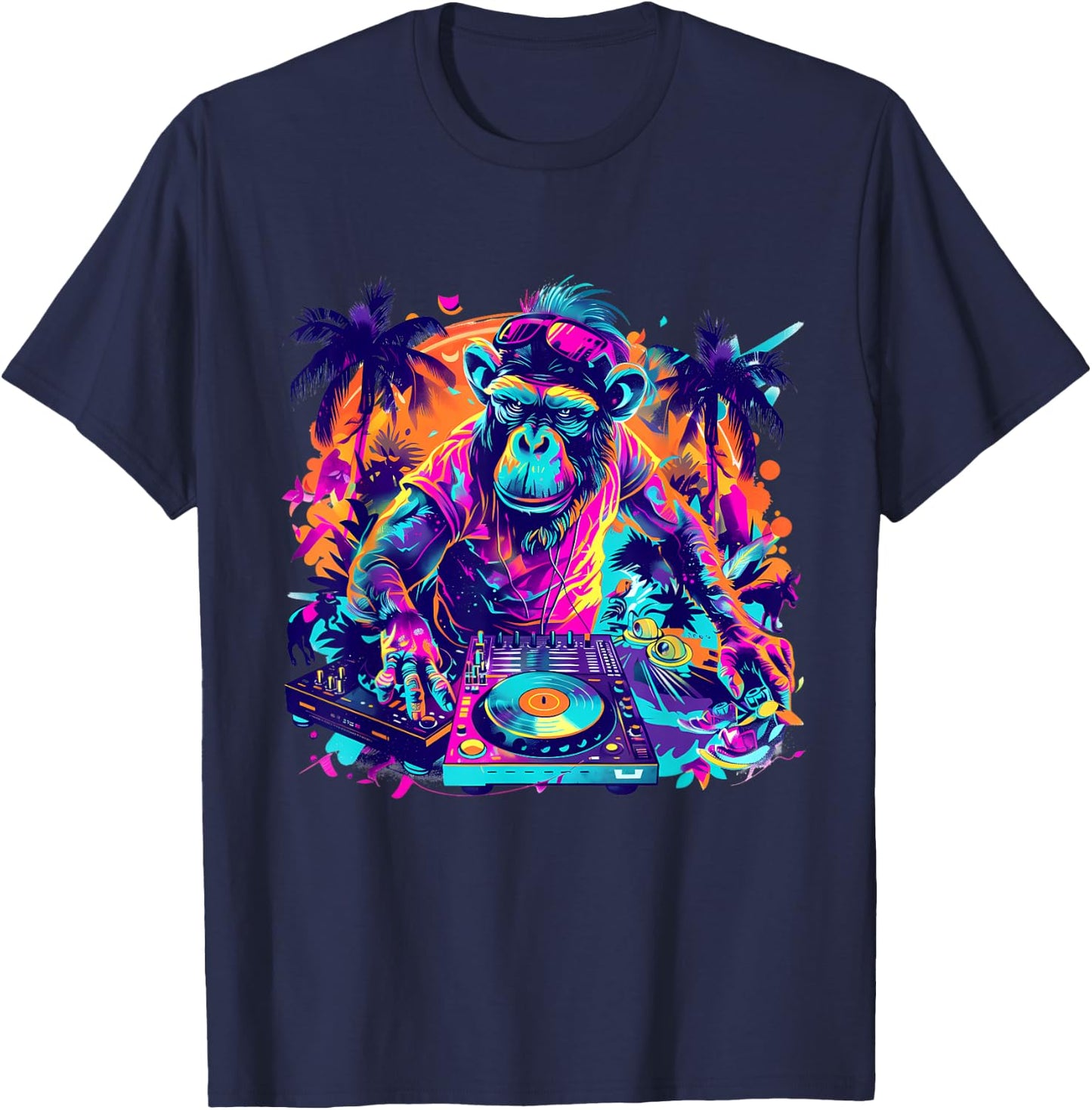 DJ Monkey Techno House Beatmaker EDM Turntable DJ Monkey T-Shirt - T-Shirt | Navy